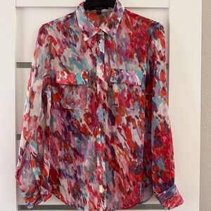 Watercolor Summer Button-Up Blouse - Size L